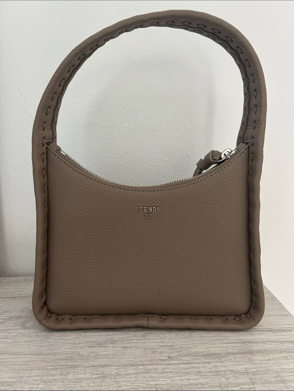 Fendi Taupe Pebbled Leather Shoulder Bag